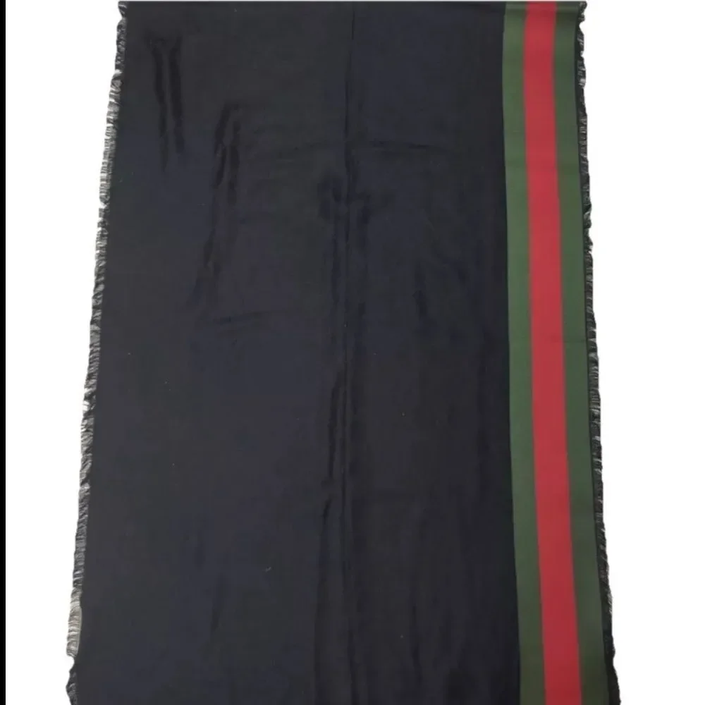 GUCCI Black Silk Cotton Sherry Line Edge Wrap Shawl Lightweight Web Trim Auth